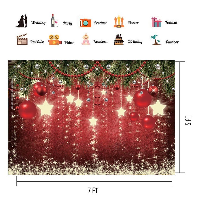 CHAIYA 7x5ft Christmas Backdrop Red Ball Xmas Merry Party Decorations for Family Holiday New Year Backdrop for Christmas Party Decoration Banner Photo Shoot - Image 5